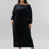 BLACK LONG SLEEVED VELVET TILLY DRESS plus-size - AMOUR781