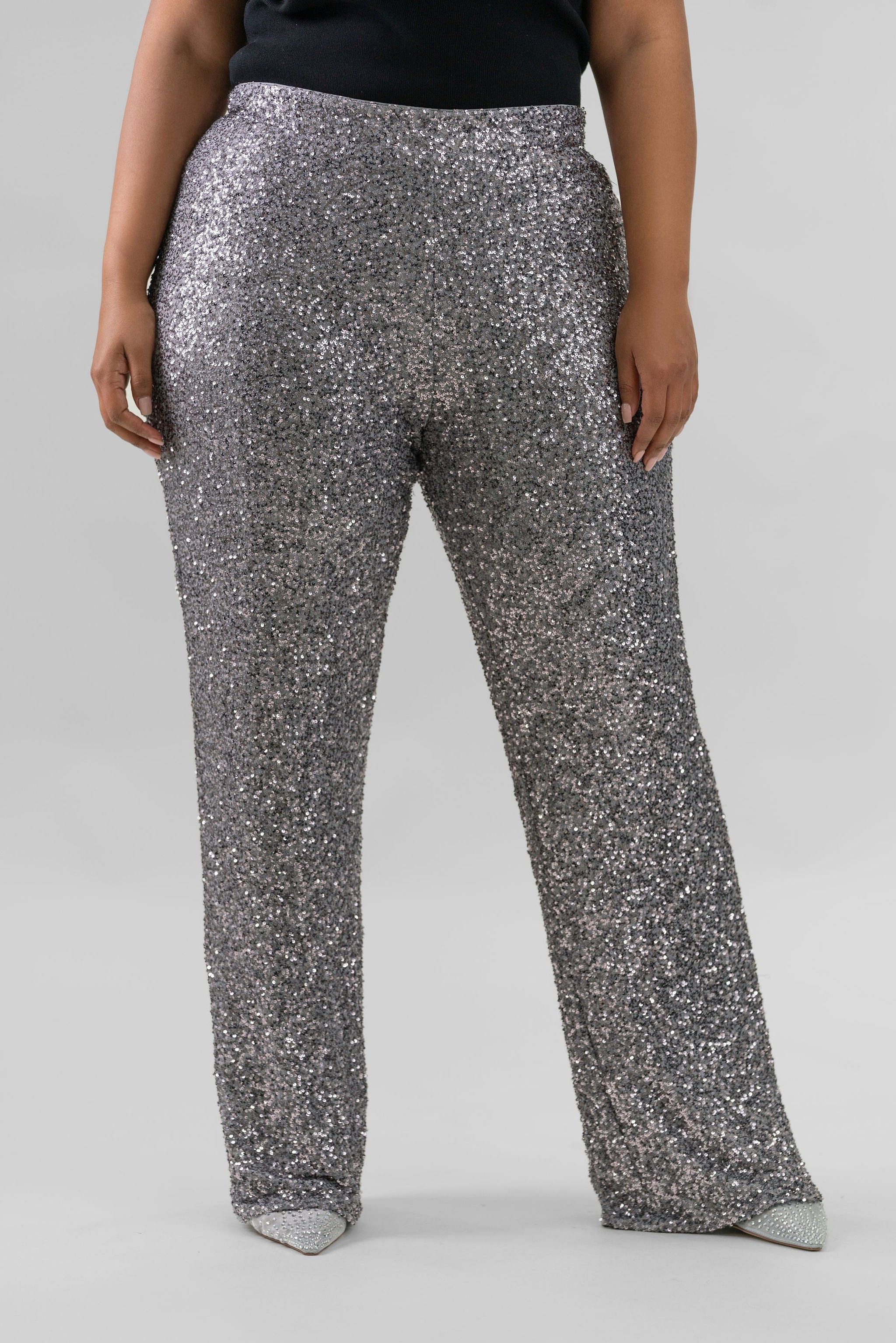 GUNMETAL SEQUIN FREDDIE TROUSERS plus-size - AMOUR781