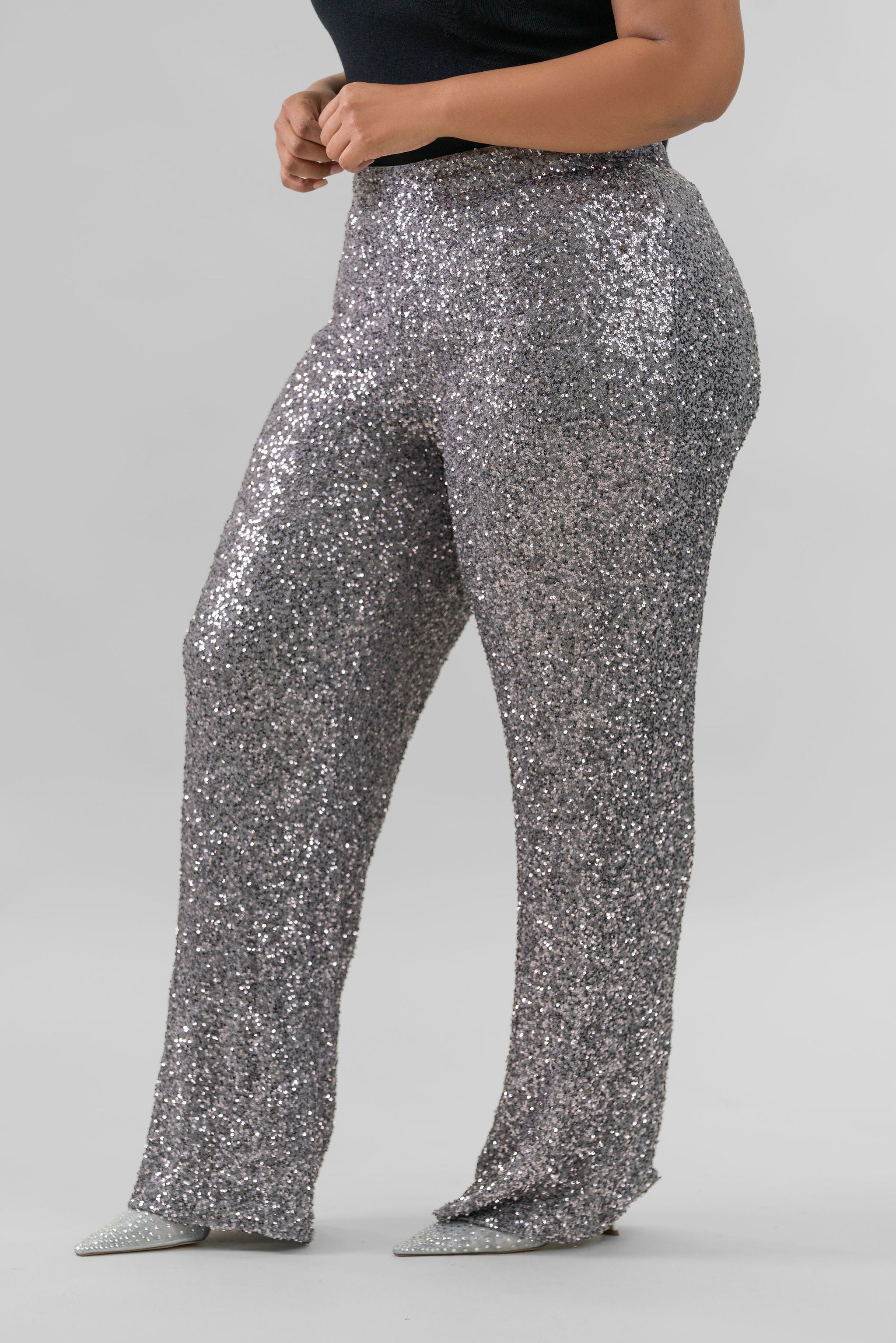 GUNMETAL SEQUIN FREDDIE TROUSERS plus-size - AMOUR781