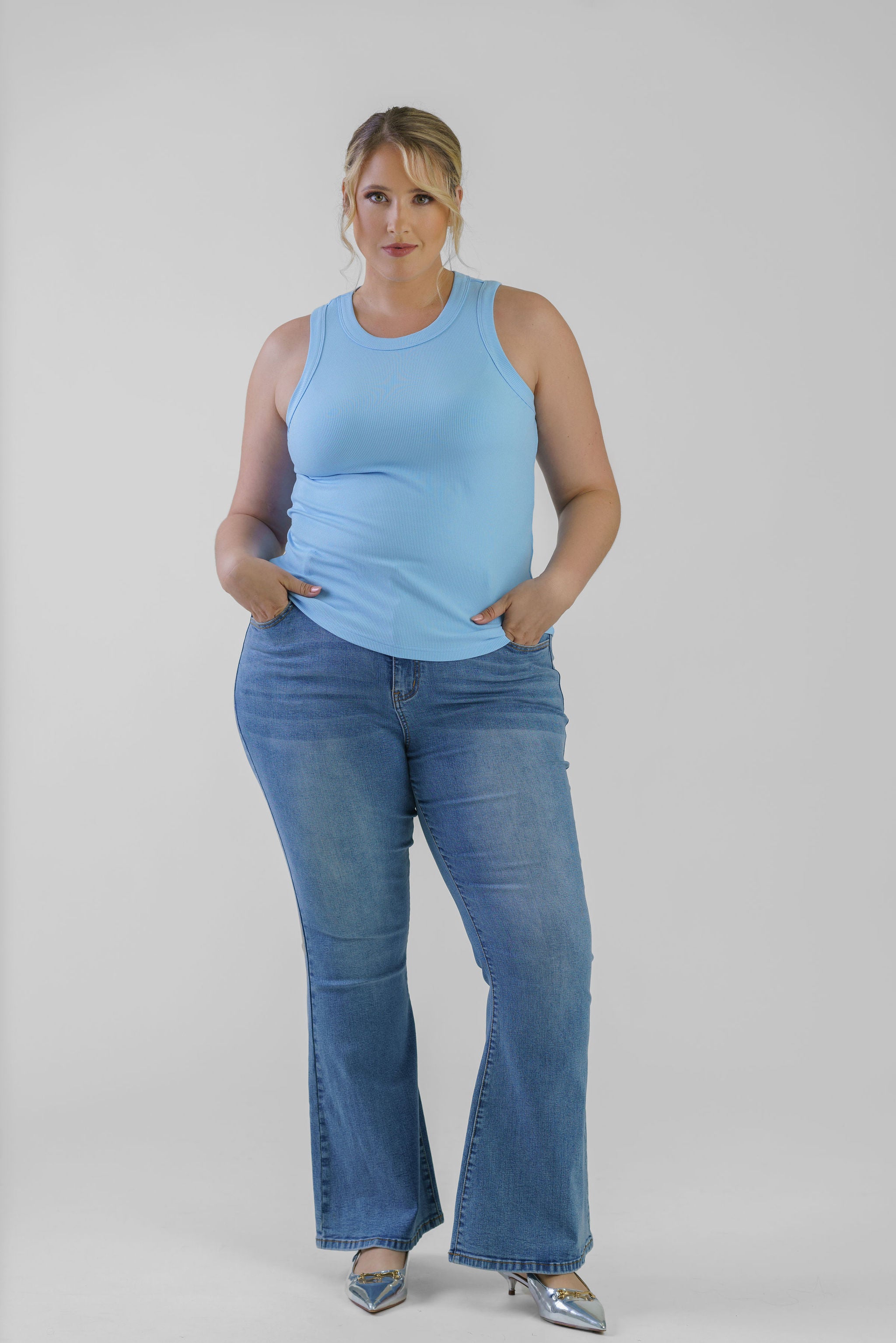 ICE BLUE RIBBED TANK TOP plus-size - AMOUR781