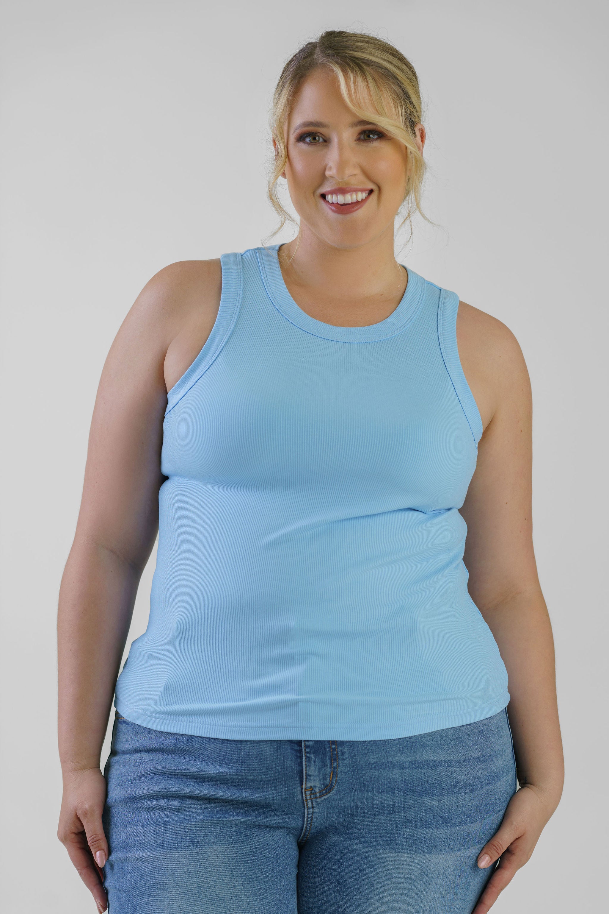 ICE BLUE RIBBED TANK TOP plus-size - AMOUR781