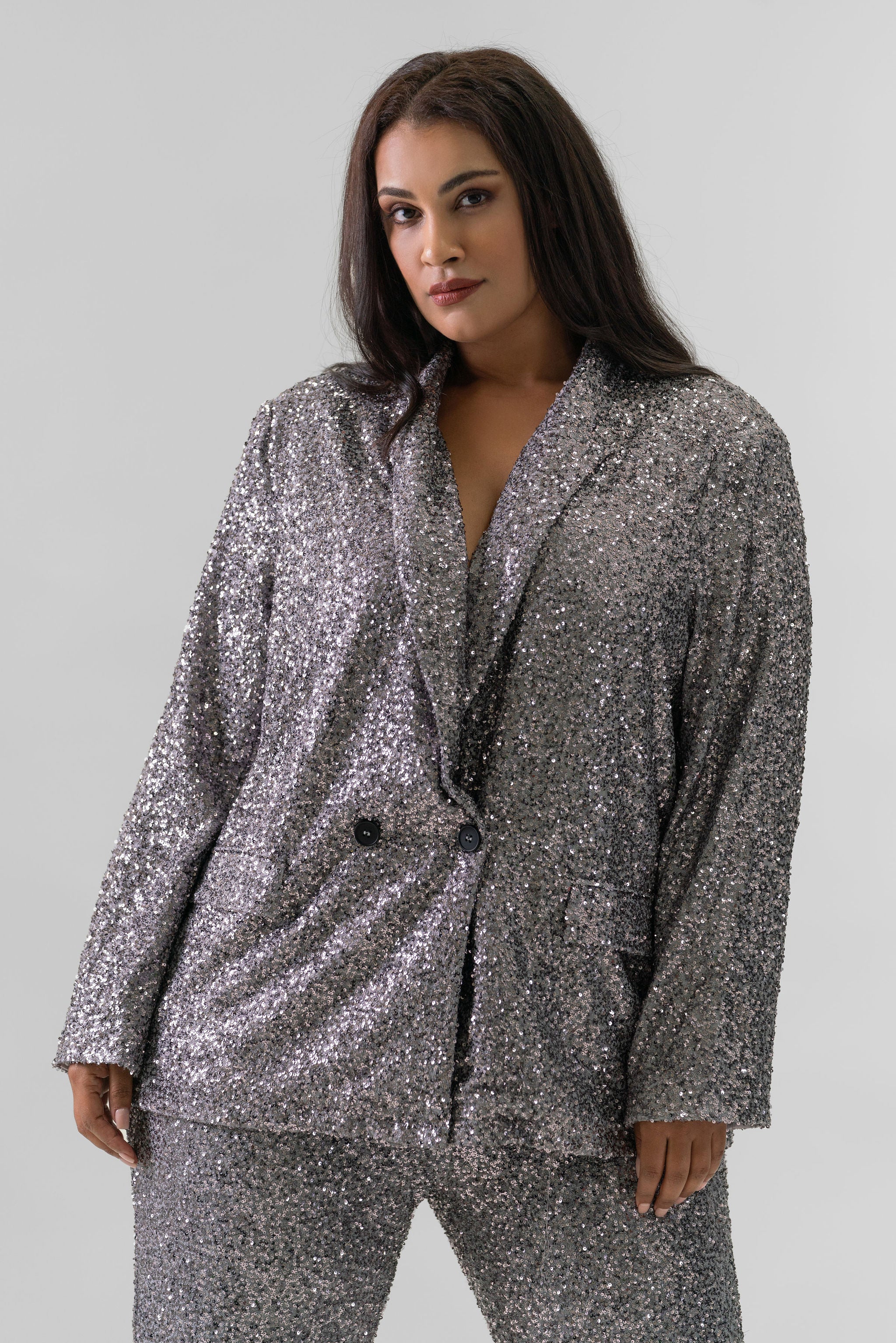 GUNMETAL SEQUIN 54 BLAZER plus-size - AMOUR781