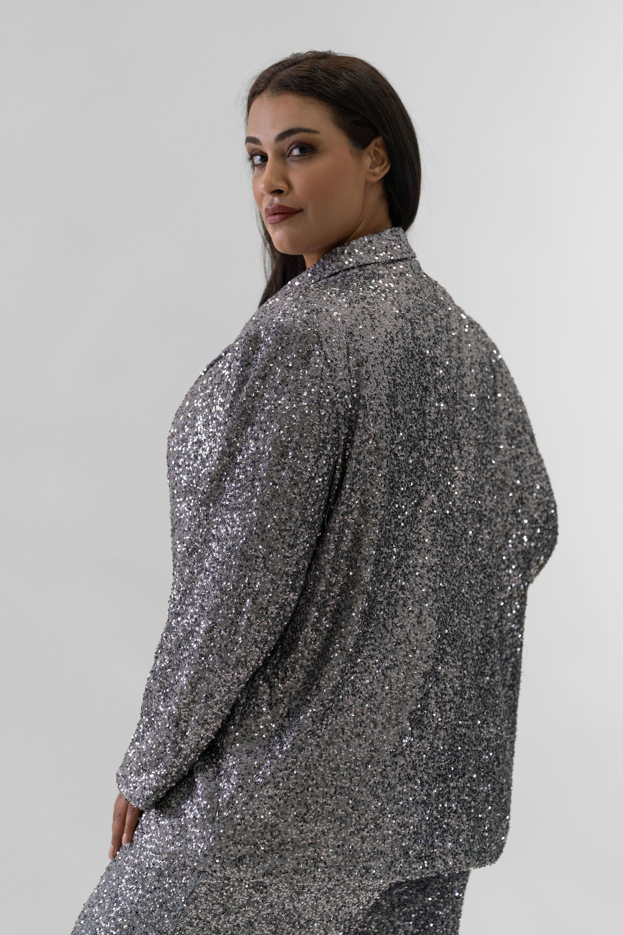 GUNMETAL SEQUIN 54 BLAZER plus-size - AMOUR781