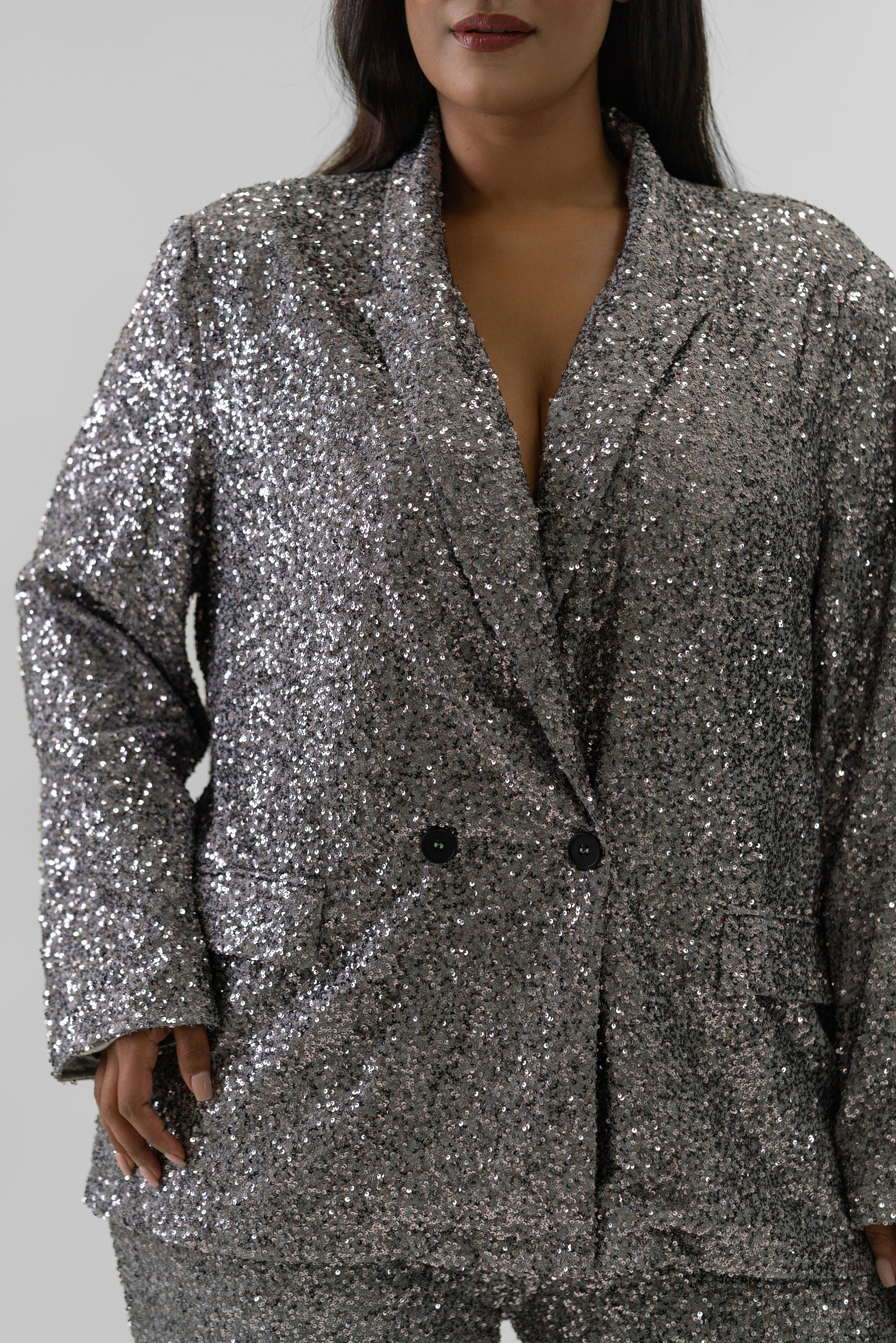 GUNMETAL SEQUIN 54 BLAZER plus-size - AMOUR781