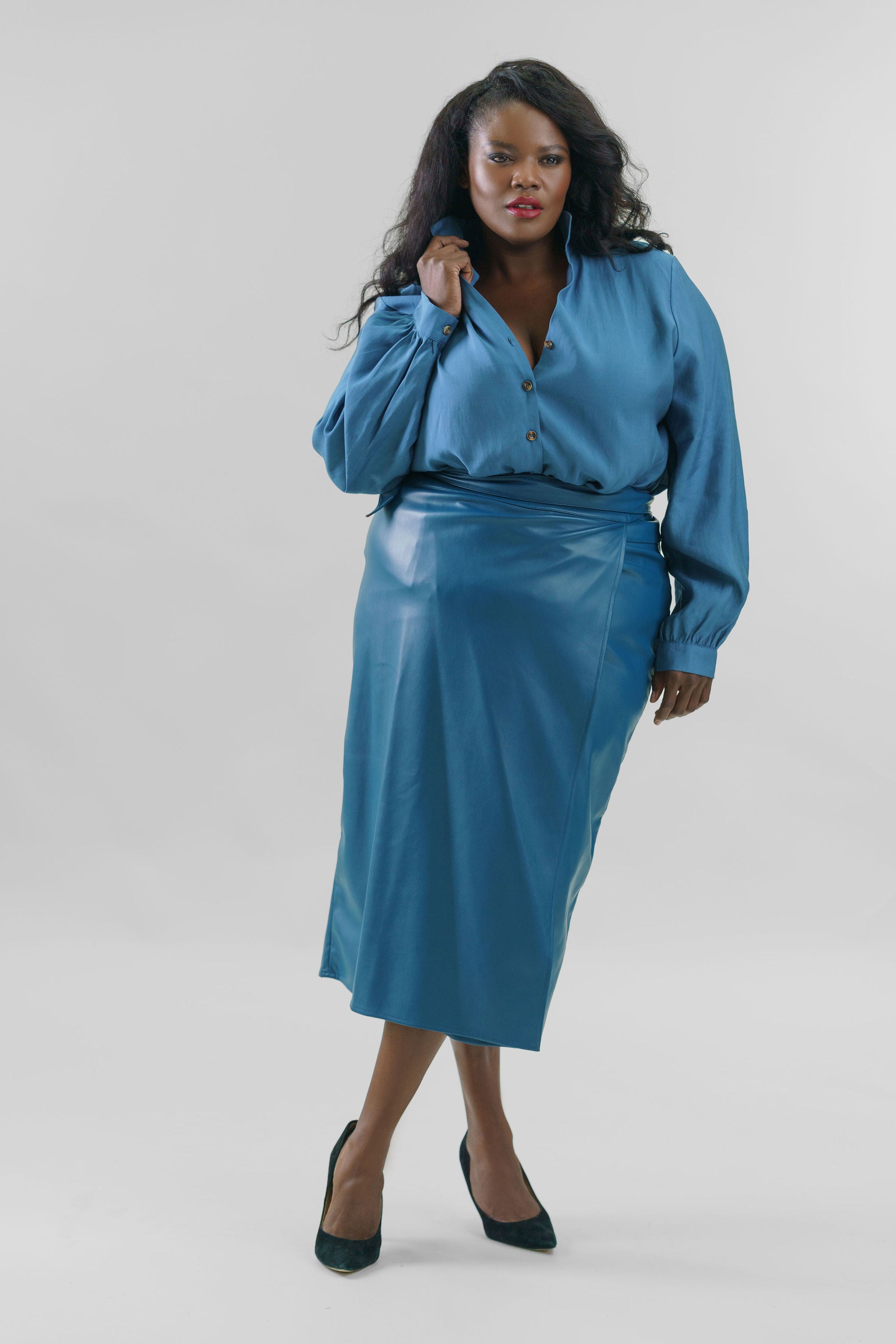 TEAL VEGAN LEATHER JASPRE SKIRT plus-size - AMOUR781