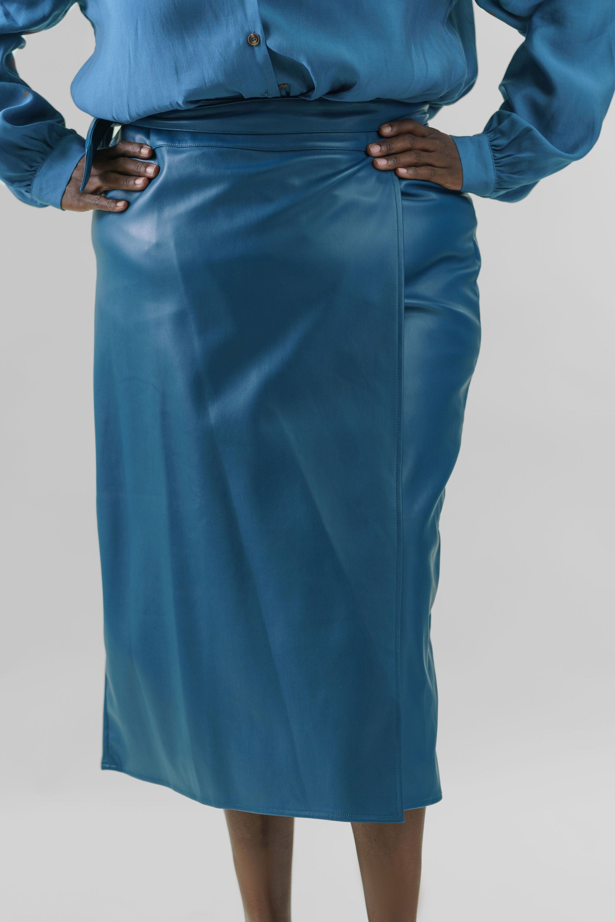 TEAL VEGAN LEATHER JASPRE SKIRT plus-size - AMOUR781