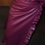 WINE VEGAN LEATHER RUFFLE JASPRE SKIRT plus-size - AMOUR781