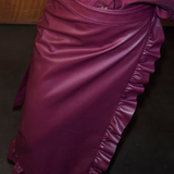WINE VEGAN LEATHER RUFFLE JASPRE SKIRT plus-size - AMOUR781