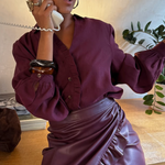 WINE VEGAN LEATHER RUFFLE JASPRE SKIRT plus-size - AMOUR781
