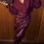 WINE VEGAN LEATHER RUFFLE JASPRE SKIRT plus-size - AMOUR781