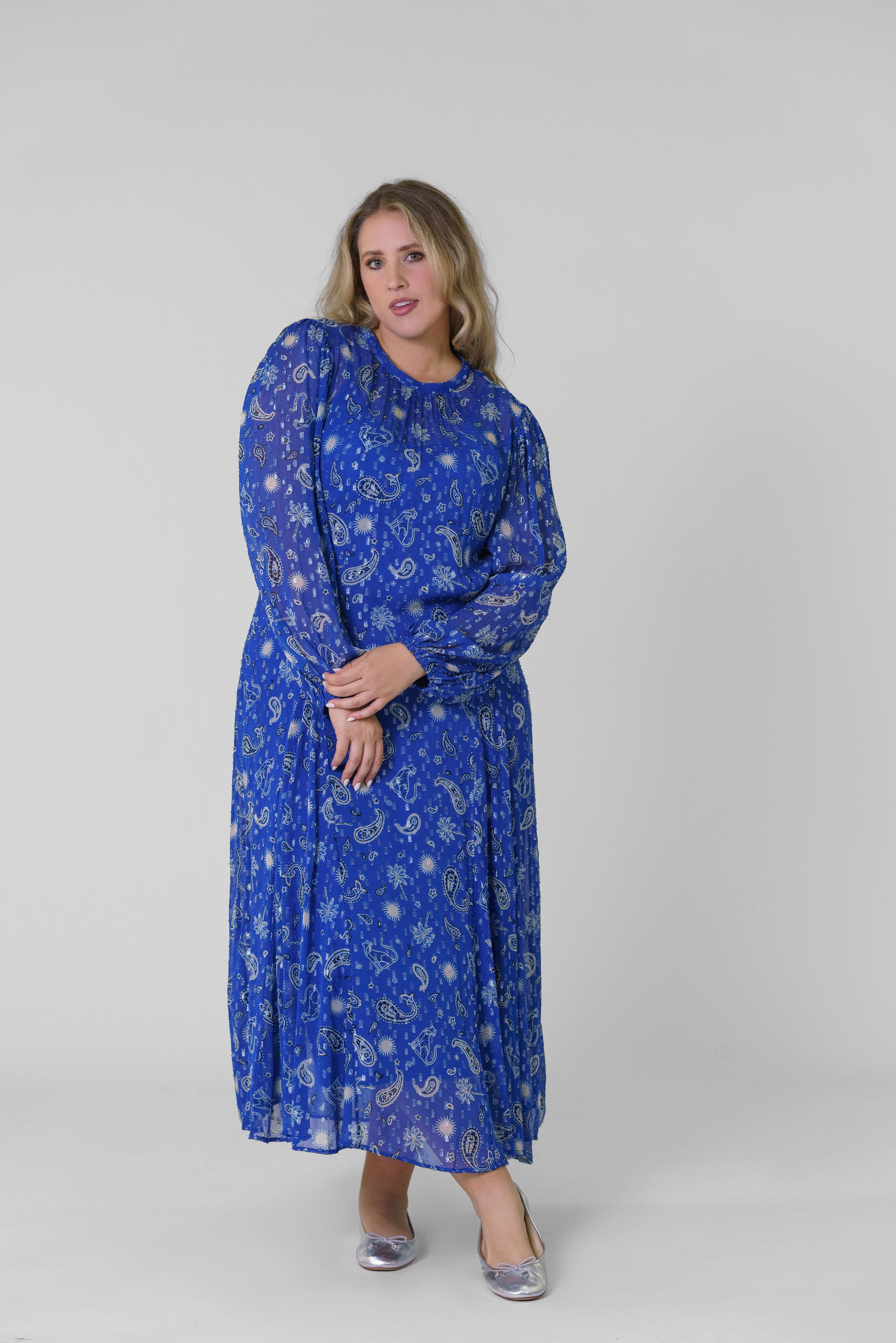 BLUE RUNNING PAISLEY BIBI DRESS plus-size - AMOUR781