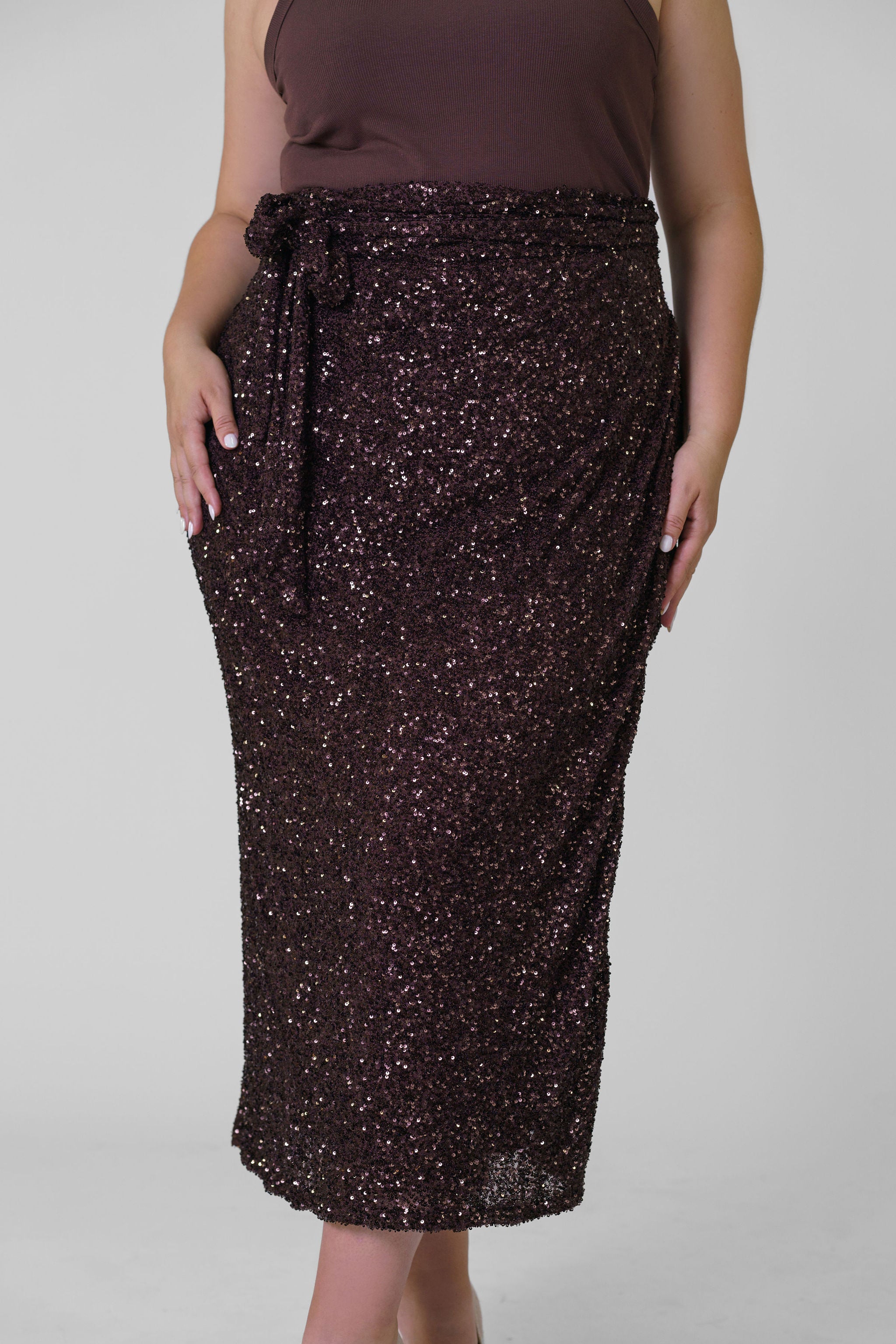 CHOCLATE SEQUIN JASPRE SKIRT - AMOUR781