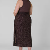 CHOCLATE SEQUIN JASPRE SKIRT - AMOUR781