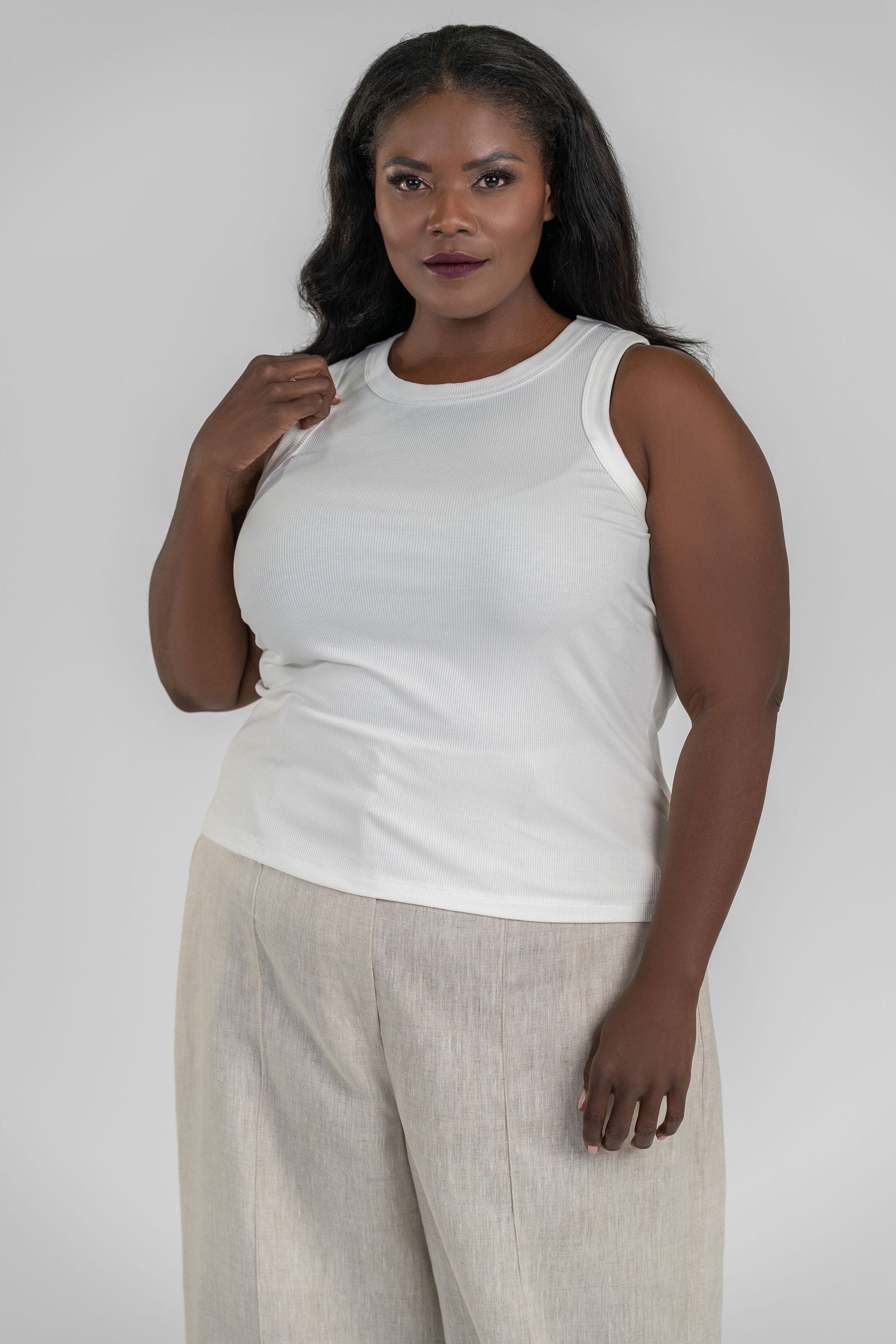 COTTON RIBBED TANK plus-size - AMOUR781