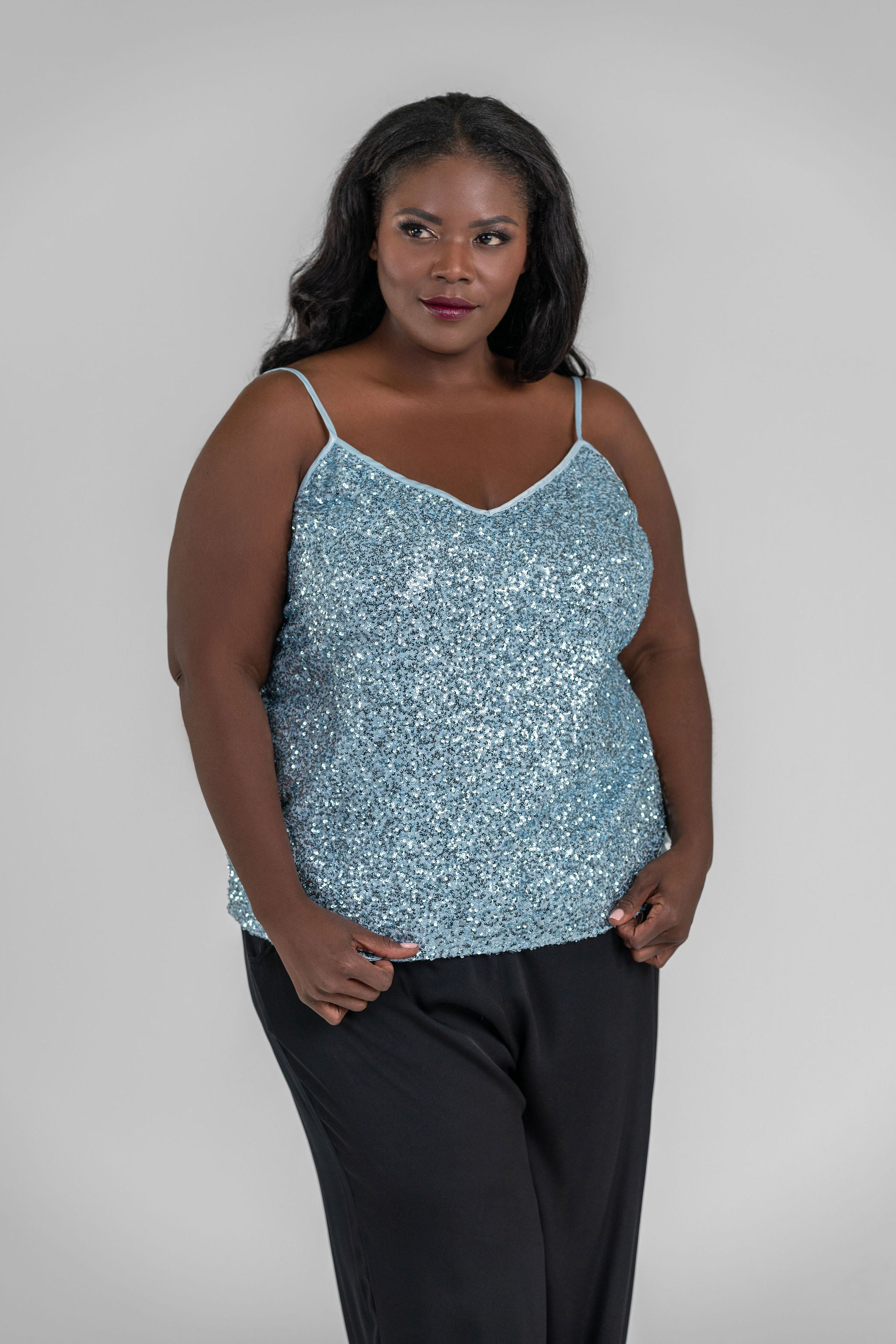 ICE BLUE SEQUIN CAMI TOP - AMOUR781