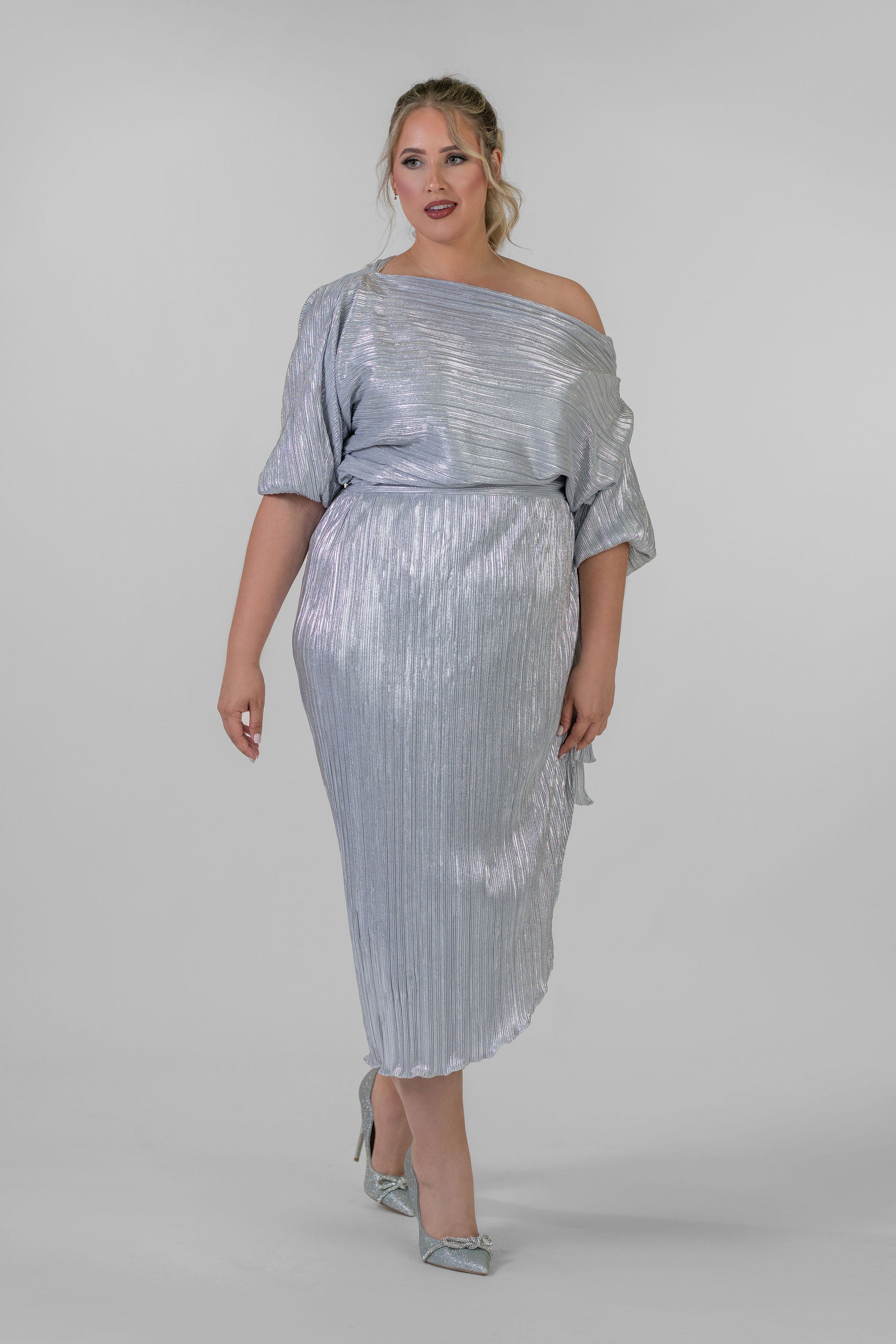 never fully dressed silver plisse dress Never Fully Dressed Petite high neck plisse maxi dress in silver