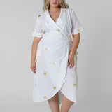 WHITE COTTON LINEN BROOKLYN DRESS WITH GOLD FLECK plus-size - AMOUR781