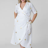 WHITE COTTON LINEN BROOKLYN DRESS WITH GOLD FLECK plus-size - AMOUR781