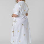 WHITE COTTON LINEN BROOKLYN DRESS WITH GOLD FLECK plus-size - AMOUR781