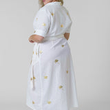 WHITE COTTON LINEN BROOKLYN DRESS WITH GOLD FLECK plus-size - AMOUR781
