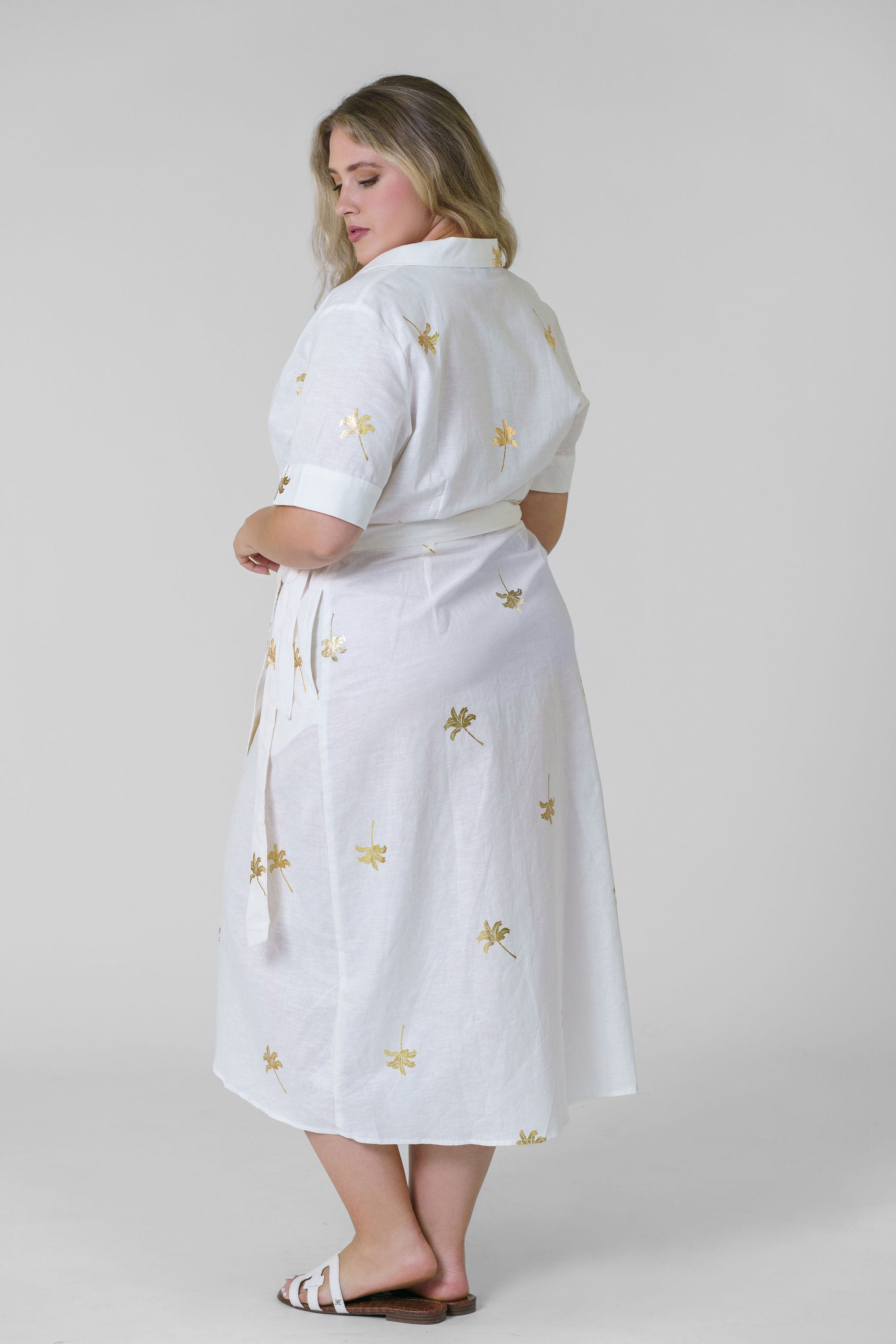 WHITE COTTON LINEN BROOKLYN DRESS WITH GOLD FLECK plus-size - AMOUR781