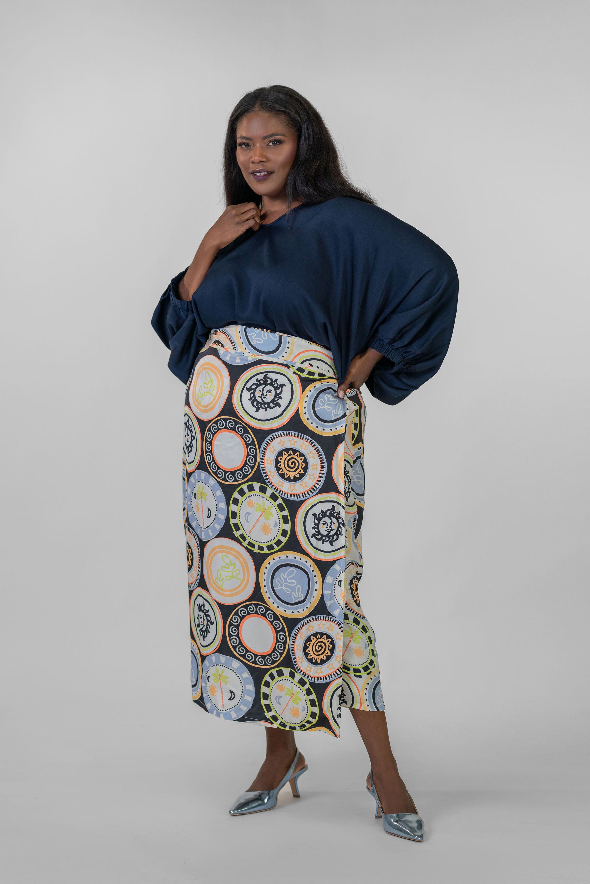 MULTI ABSTRACT JASPRE WRAP SKIRT - AMOUR781