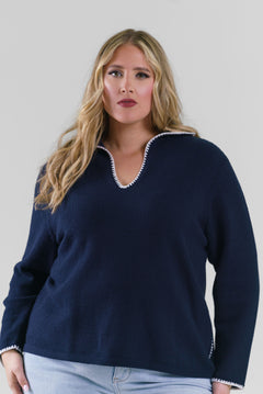 BLANKET STITCH GETAWAY SWEATER plus-size - AMOUR781