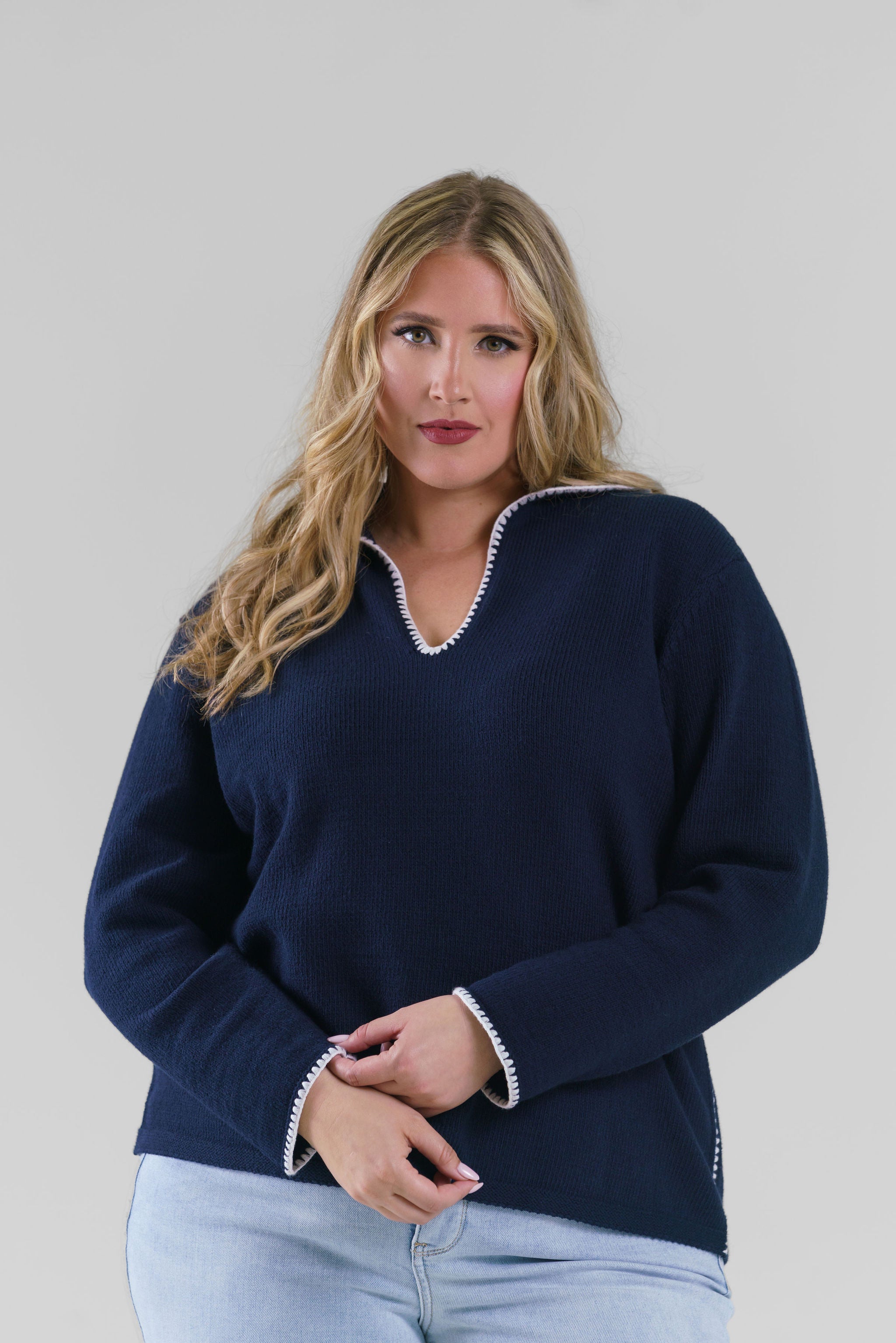 BLANKET STITCH GETAWAY SWEATER plus-size - AMOUR781