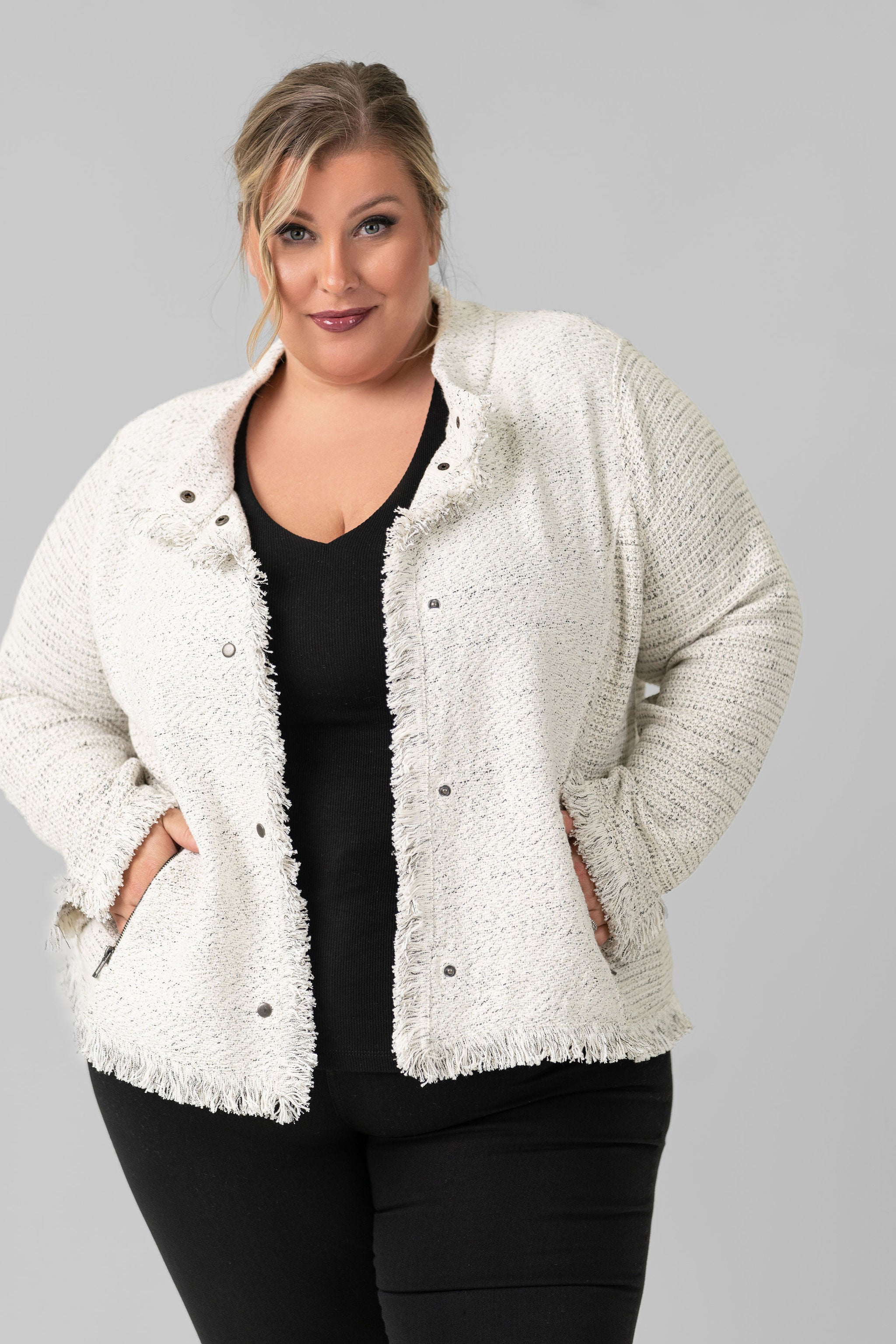 COLLARED FRINGE JACKET plus-size - AMOUR781