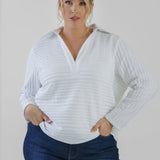 TEXTURED STRIPE POLO TOP plus-size - AMOUR781