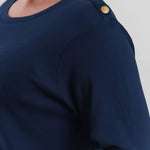 Plus size, long sleeve button shoulder, featuring chic button details on the shoulder for a touch of sophistication