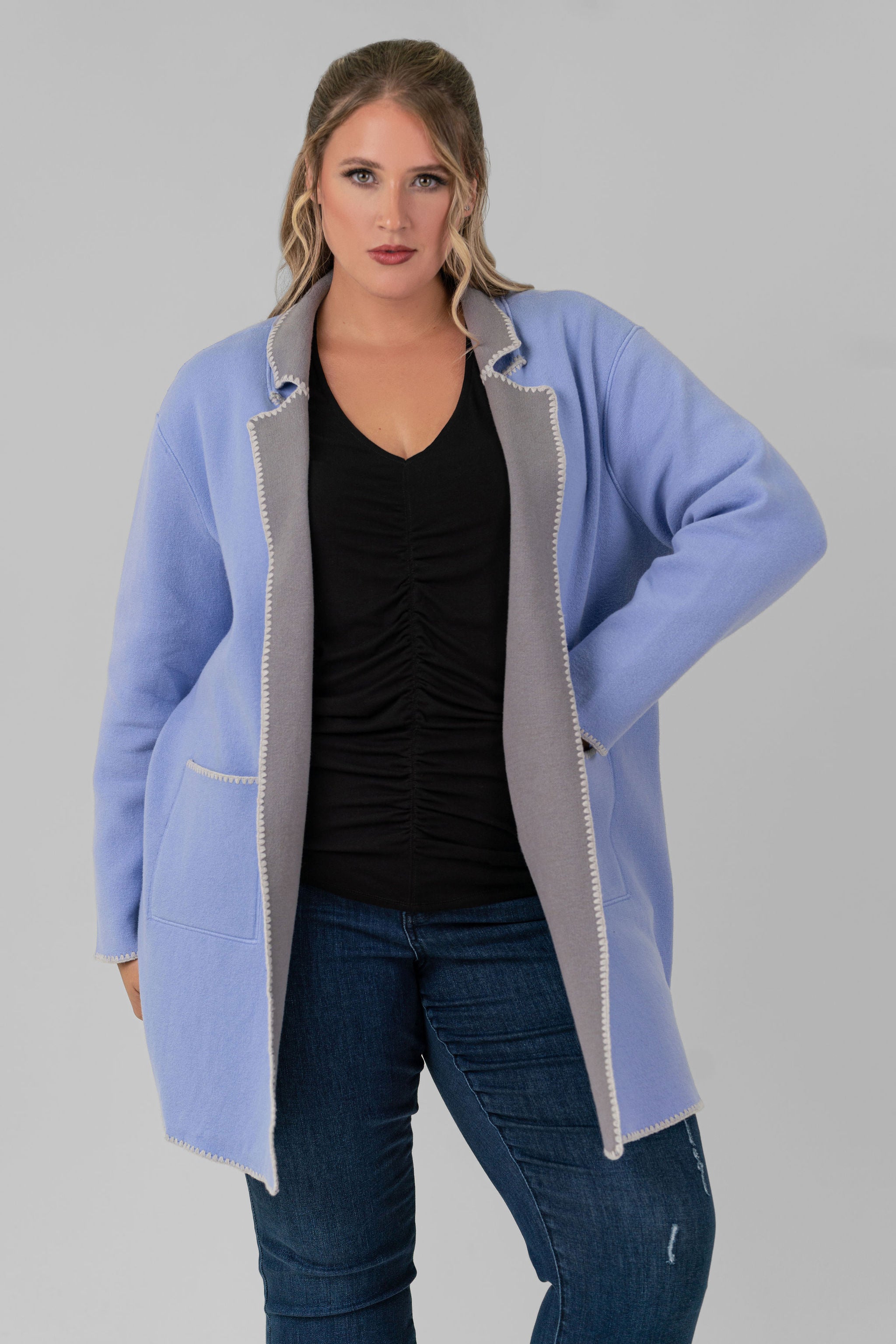 COOL NIGHTS REVERSIBLE KNIT JACKET plus-size - AMOUR781