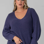 SHAKER KNIT V-NECK SWEATER plus-size - AMOUR781