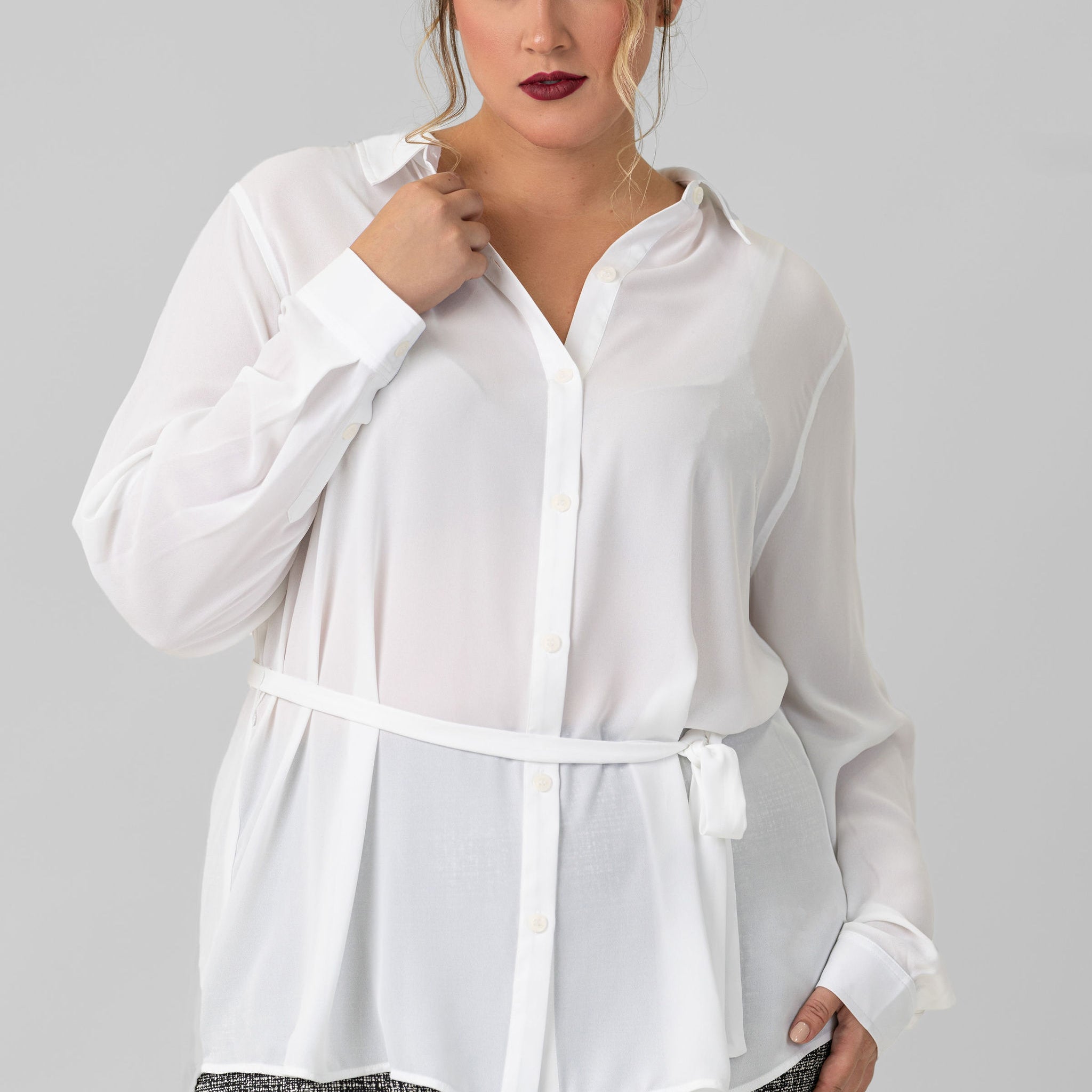 BELTED TUNIC BLOUSE plus-size - AMOUR781