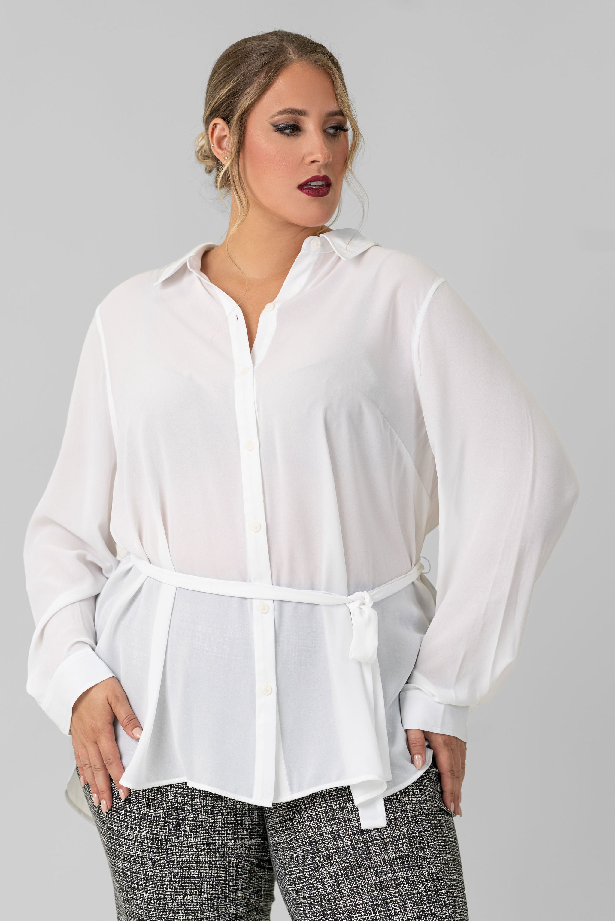 BELTED TUNIC BLOUSE plus-size - AMOUR781