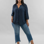 PINTUCK BLOUSE - Indigo Dot plus-size - AMOUR781