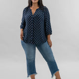 PINTUCK BLOUSE - Indigo Dot plus-size - AMOUR781