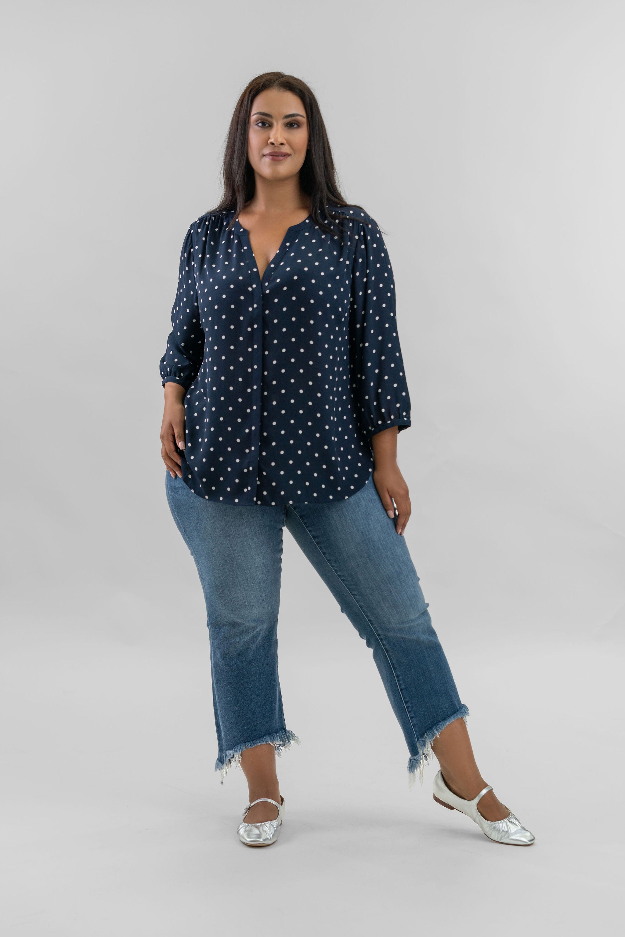 PINTUCK BLOUSE - Indigo Dot plus-size - AMOUR781