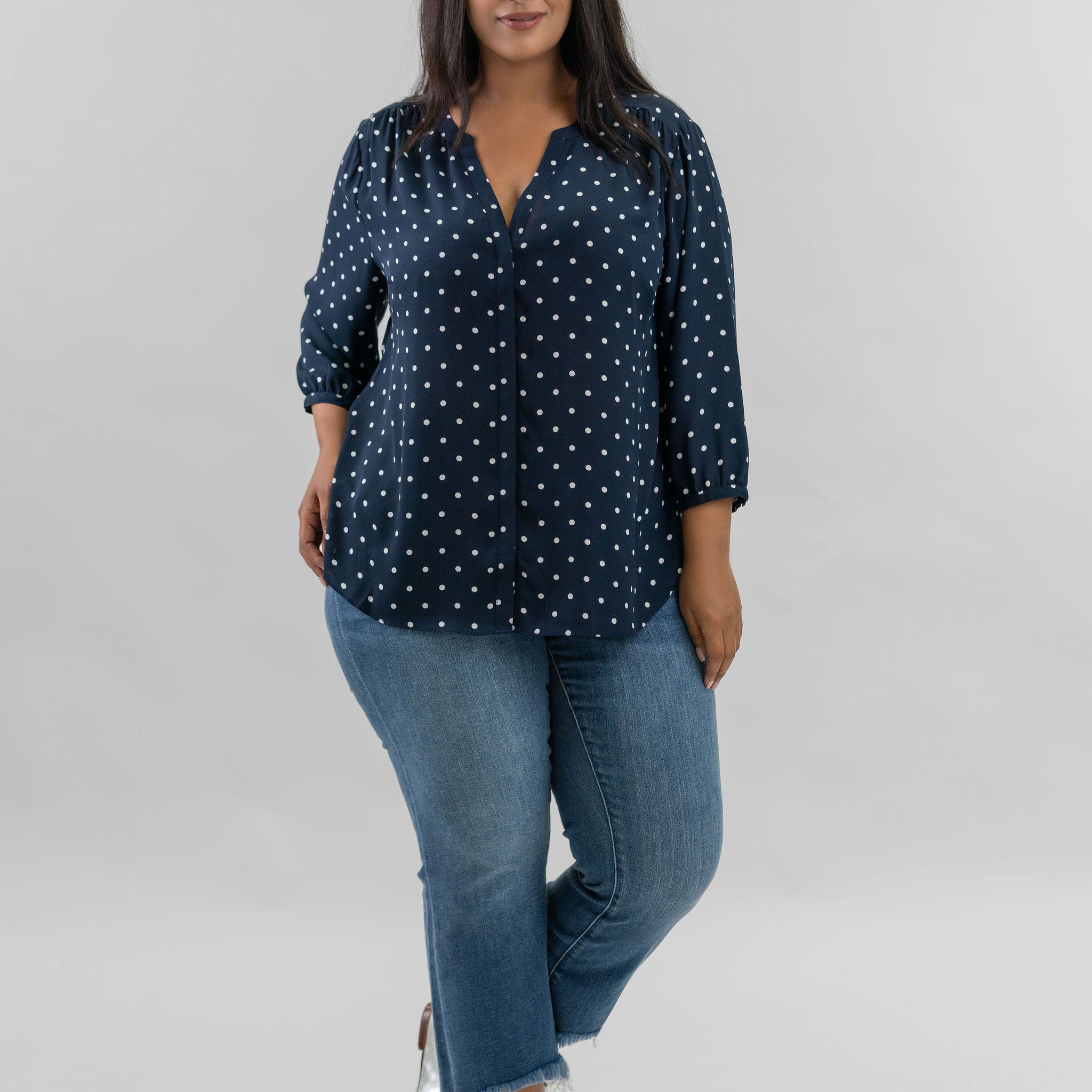 PINTUCK BLOUSE - Indigo Dot plus-size - AMOUR781