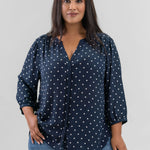 PINTUCK BLOUSE - Indigo Dot plus-size - AMOUR781