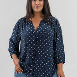 PINTUCK BLOUSE - Indigo Dot plus-size - AMOUR781