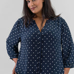 PINTUCK BLOUSE - Indigo Dot plus-size - AMOUR781