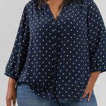 PINTUCK BLOUSE - Indigo Dot plus-size - AMOUR781