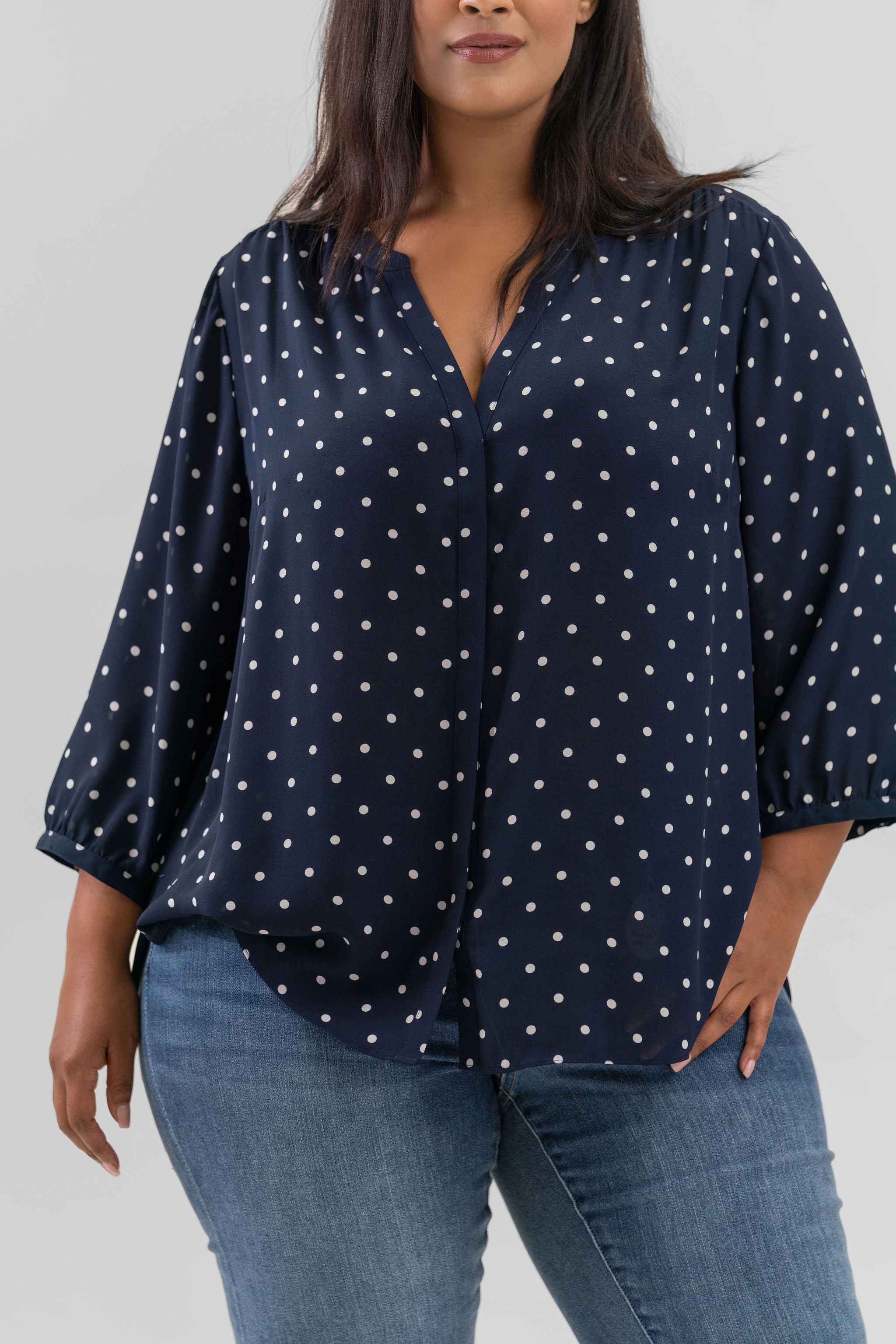 PINTUCK BLOUSE - Indigo Dot plus-size - AMOUR781