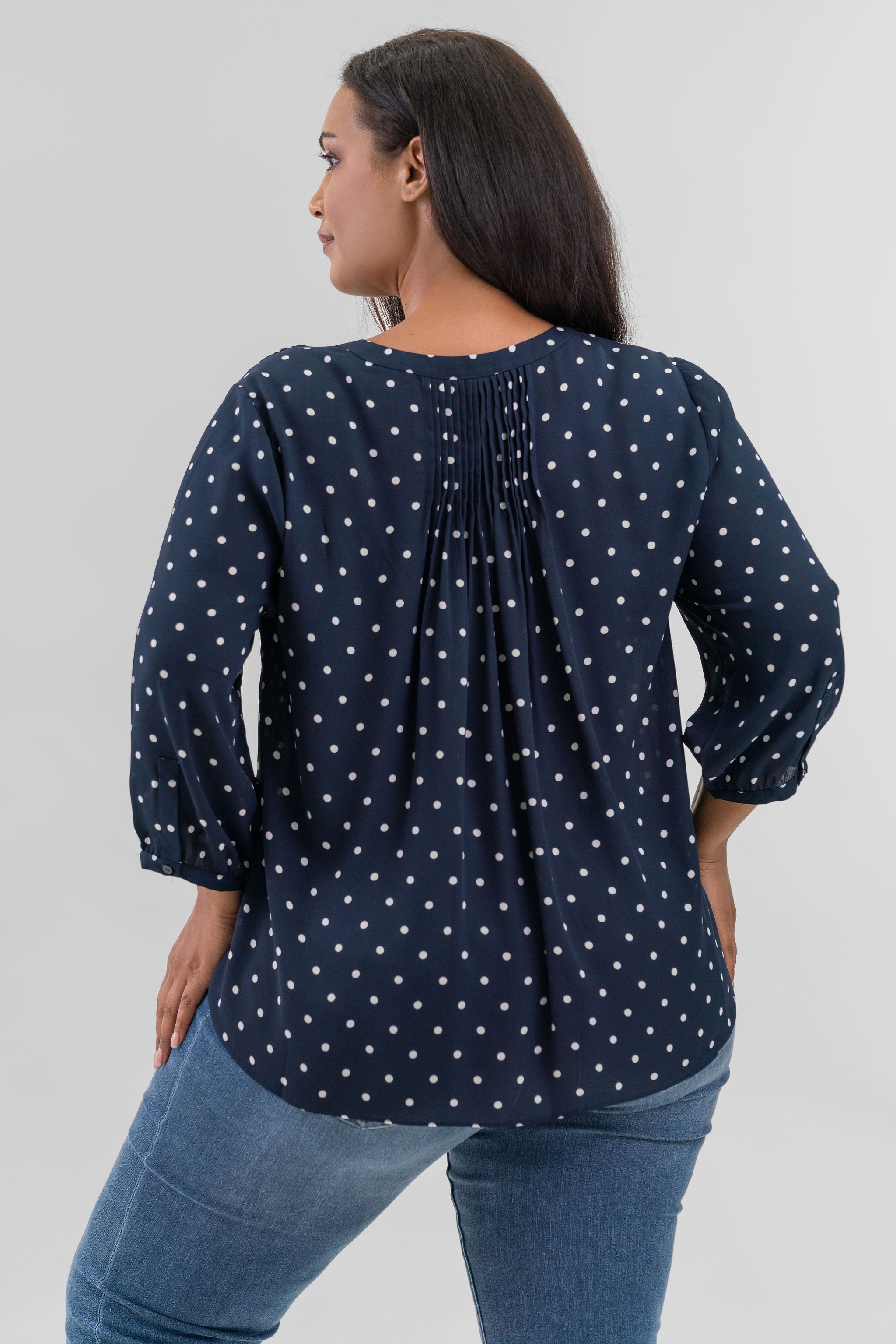 PINTUCK BLOUSE - Indigo Dot plus-size - AMOUR781