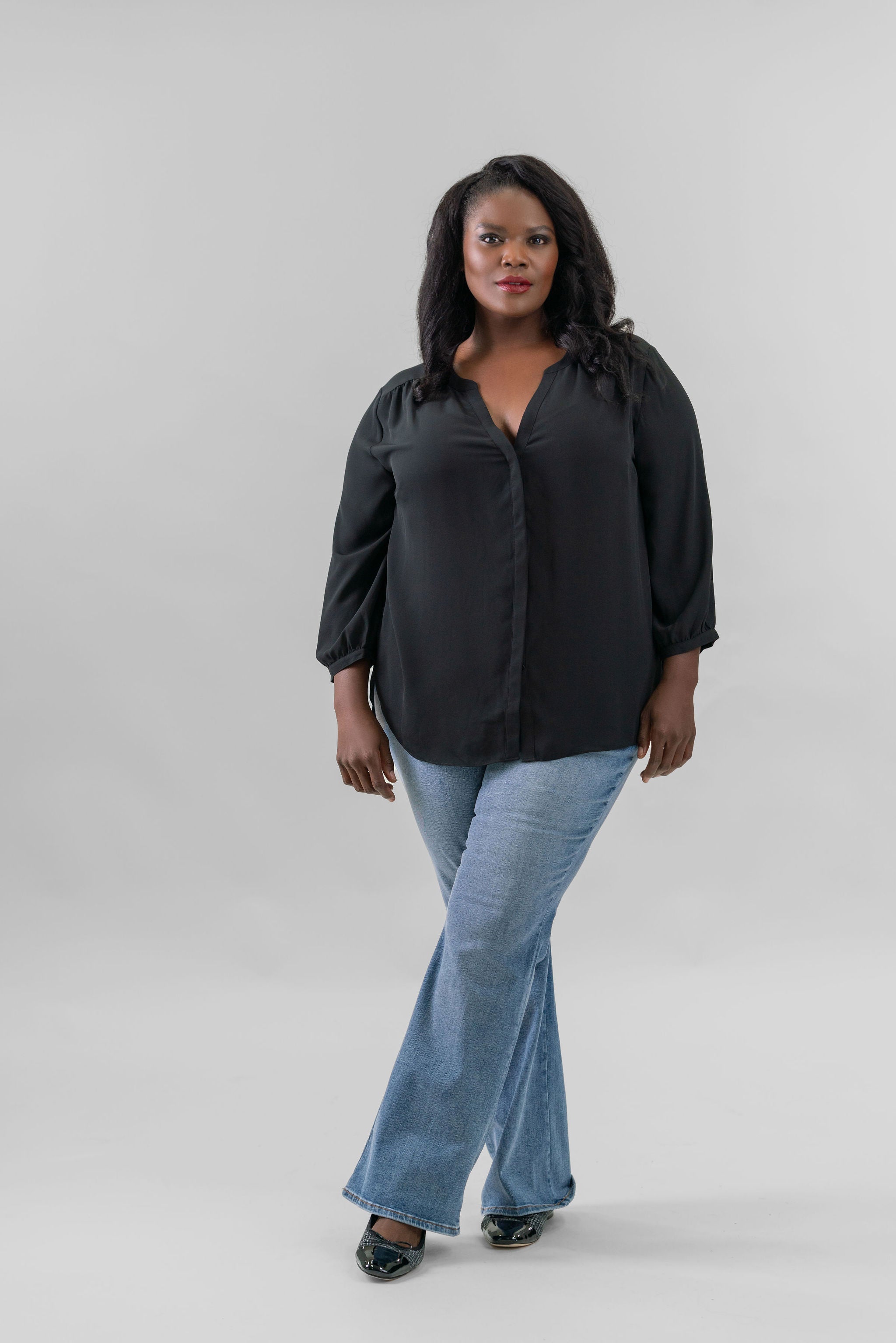 PINTUCK BLOUSE - Black plus-size - AMOUR781