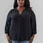 PINTUCK BLOUSE - Black plus-size - AMOUR781