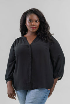 PINTUCK BLOUSE - Black plus-size - AMOUR781