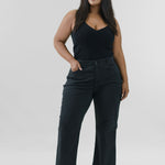 WAIST MATCH HIGH RISE MAJOR WIDE LEG JEAN plus-size - AMOUR781