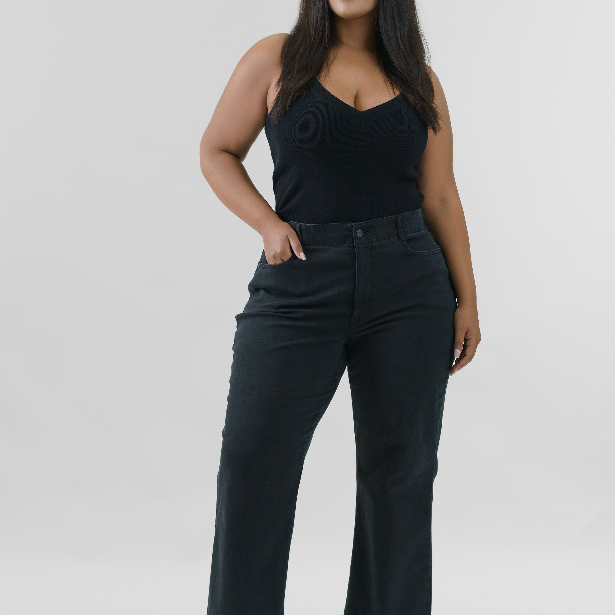 WAIST MATCH HIGH RISE MAJOR WIDE LEG JEAN plus-size - AMOUR781